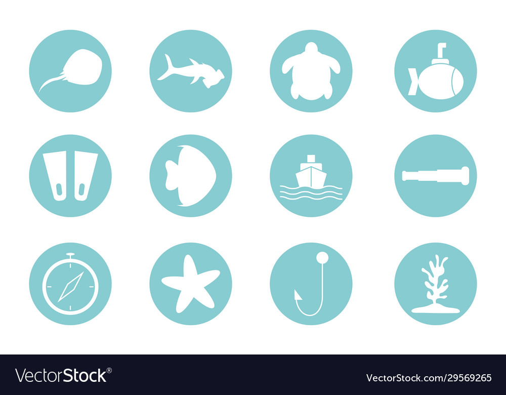 Isolated sea life block style icon set
