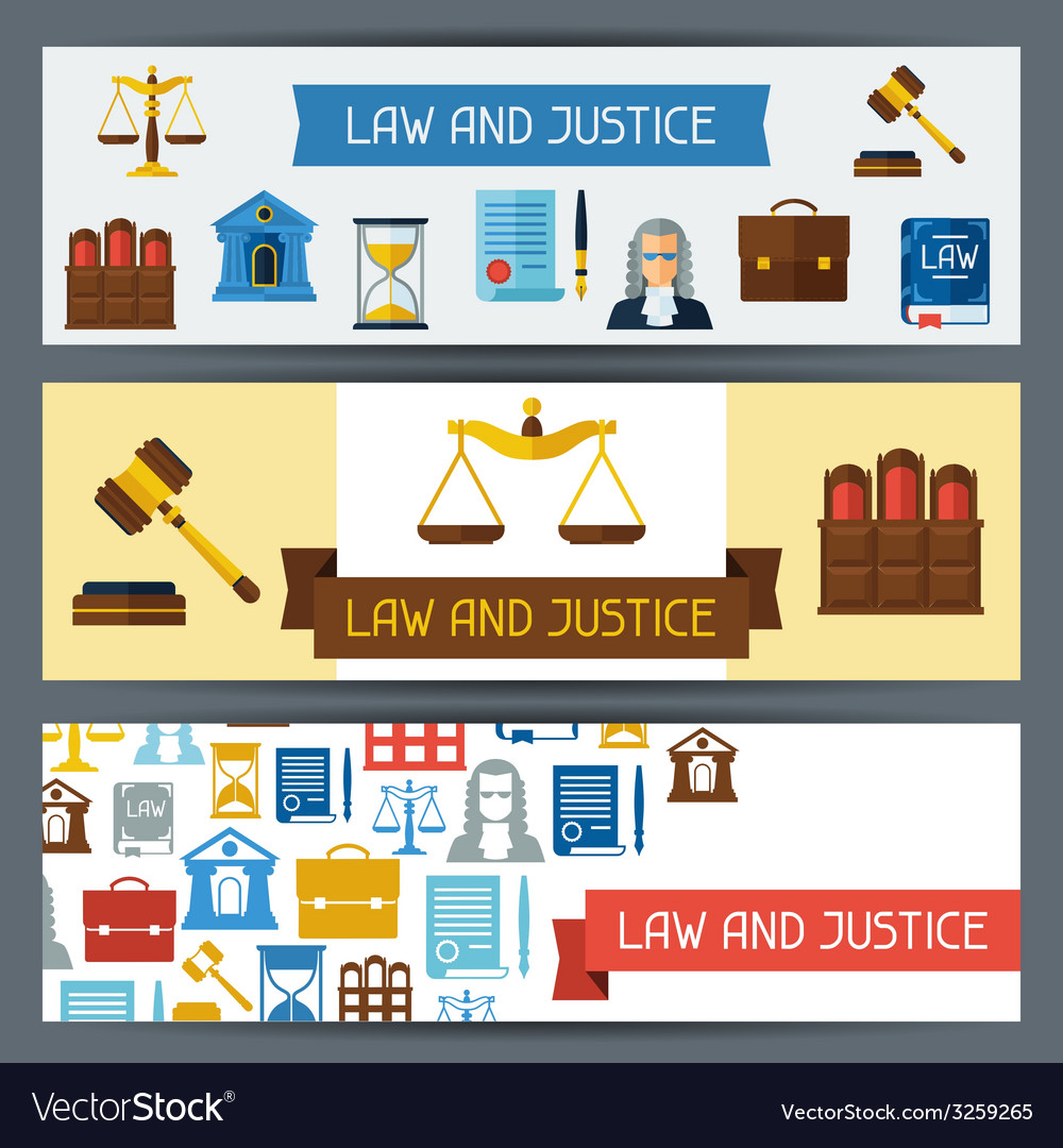 Law and justice horizontal banners in flat design