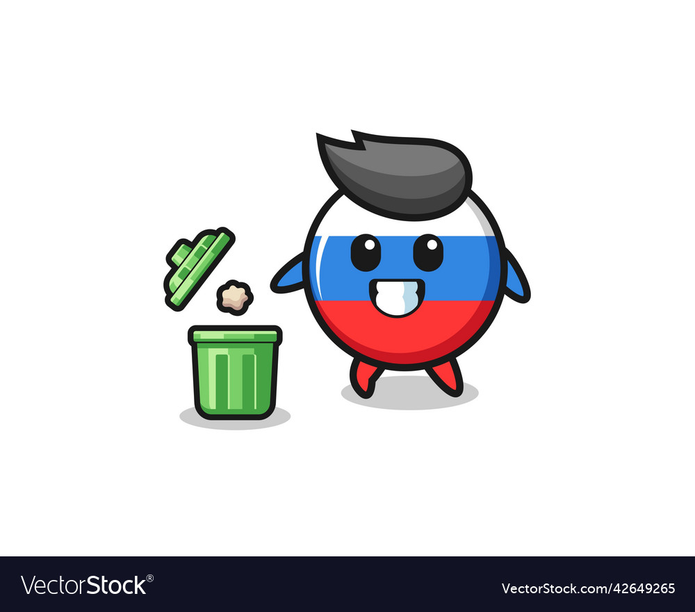 Russia flag throwing garbage in the trash can Vector Image