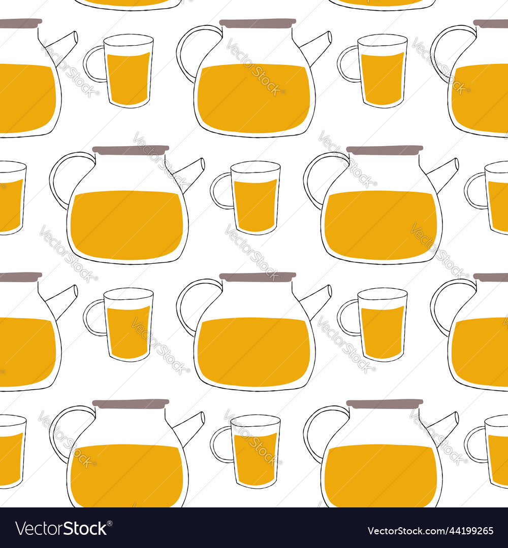 Seamless pattern with teapots and cups