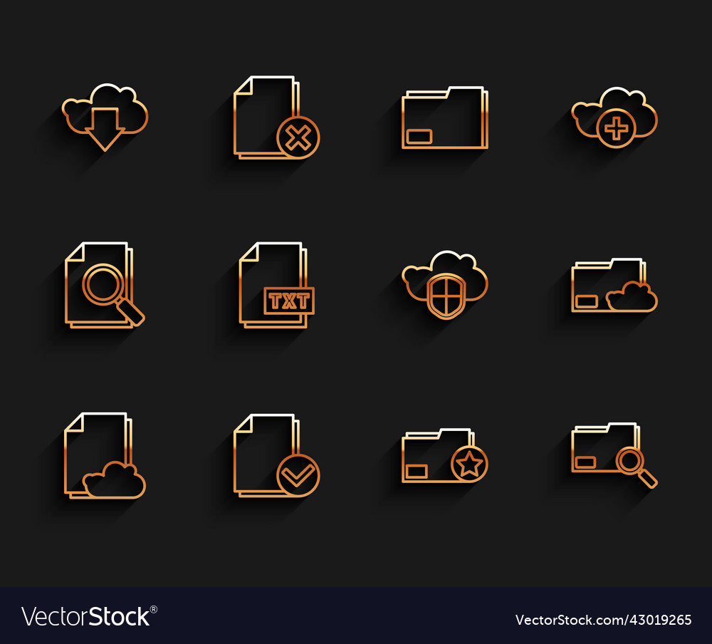 Set line cloud storage text document vector image Set line cloud storage text document