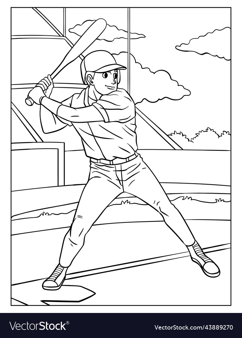 Baseball coloring page for kids Royalty Free Vector Image