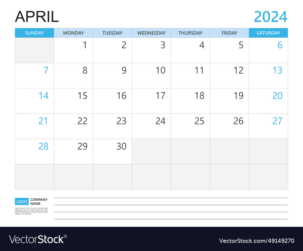 Calendar planner 2024 template- april year Vector Image