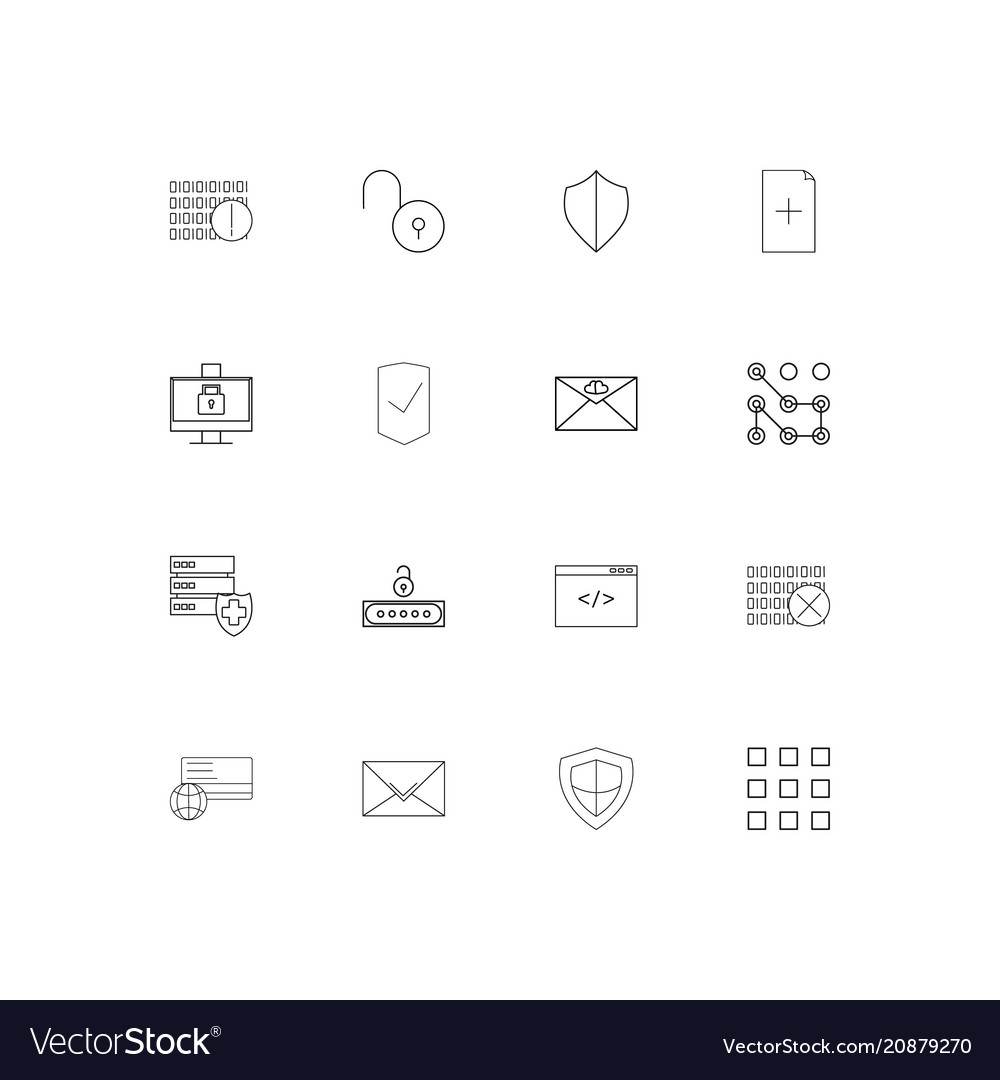 Cyber security linear thin icons set outlined