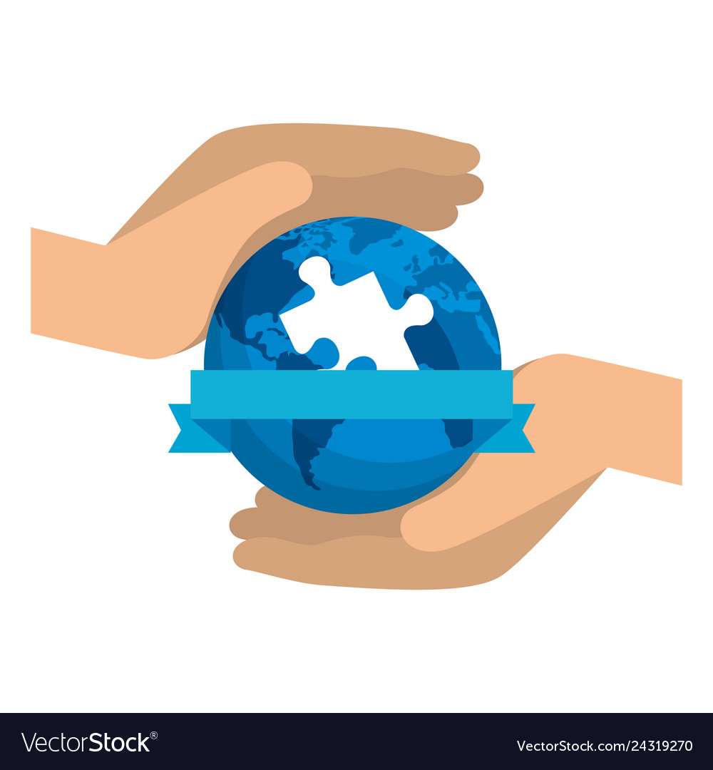 Hands protection planet with puzzle solution Vector Image Hands protection planet with puzzle solution