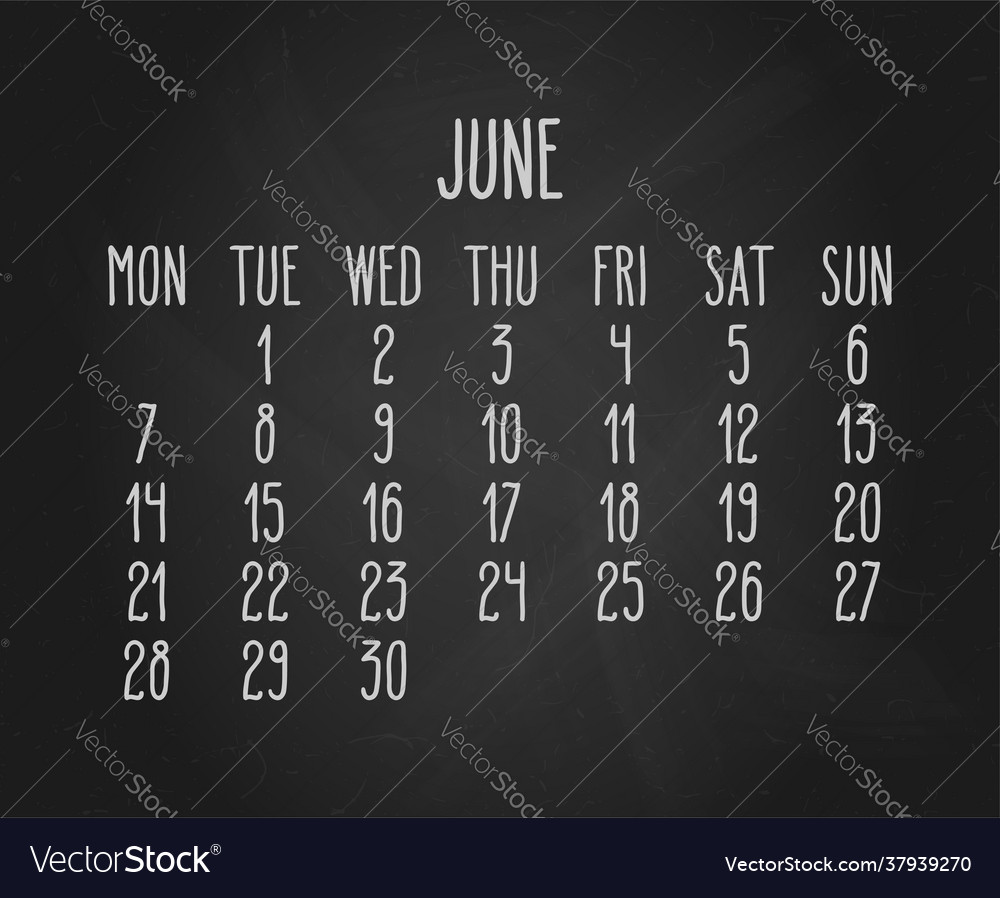 June year 2021 hand drawn chalkboard calendar Vector Image