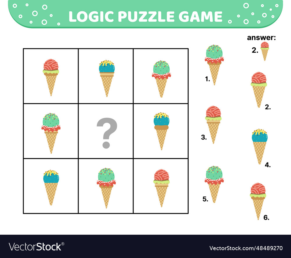 Logic puzzle game ice cream scoop in waffle cone