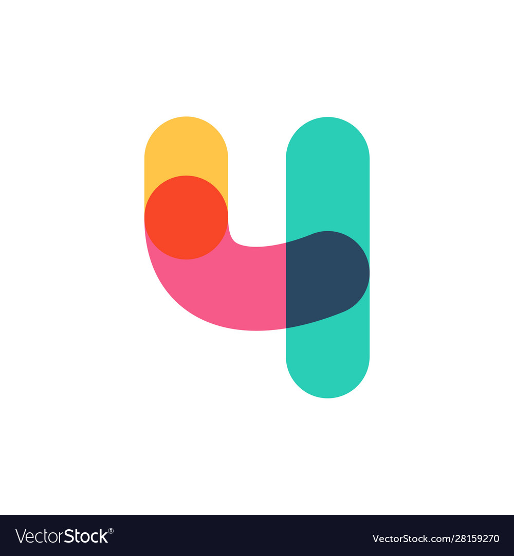 Overlapping one line number four logotype vector image Overlapping one line number four logotype