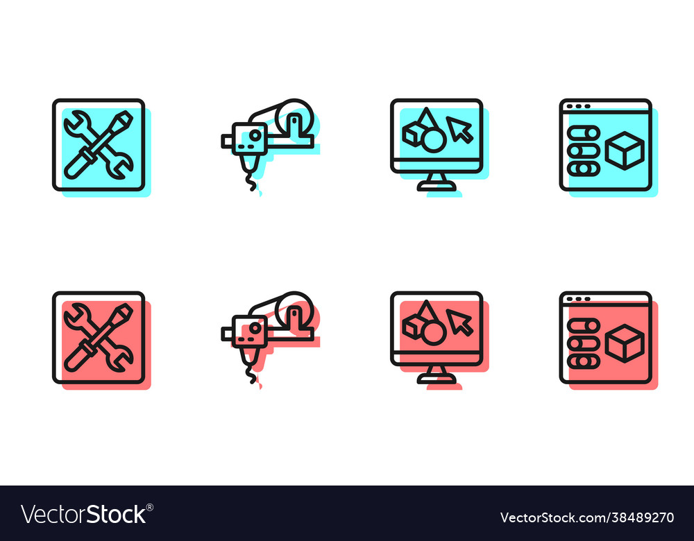 Set line 3d printer software setting and icon Vector Image Set line 3d printer software setting and icon
