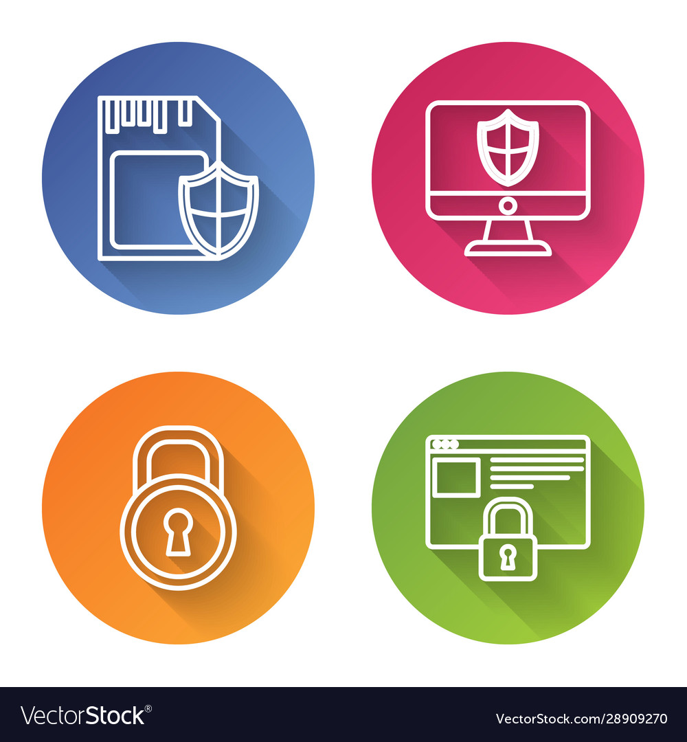 Set line sd card and shield computer monitor vector image Set line sd card and shield computer monitor