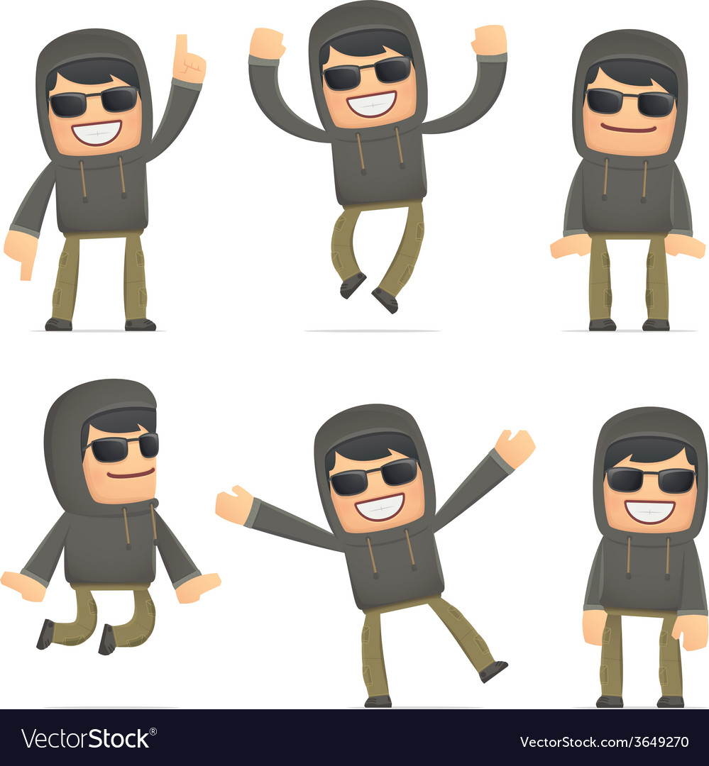 Set of hacker character in different poses