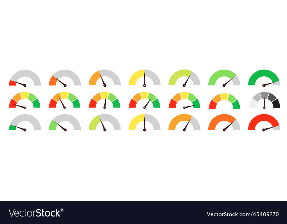 Set of speedometer speed dial indicator green vector image Set of speedometer speed dial indicator green