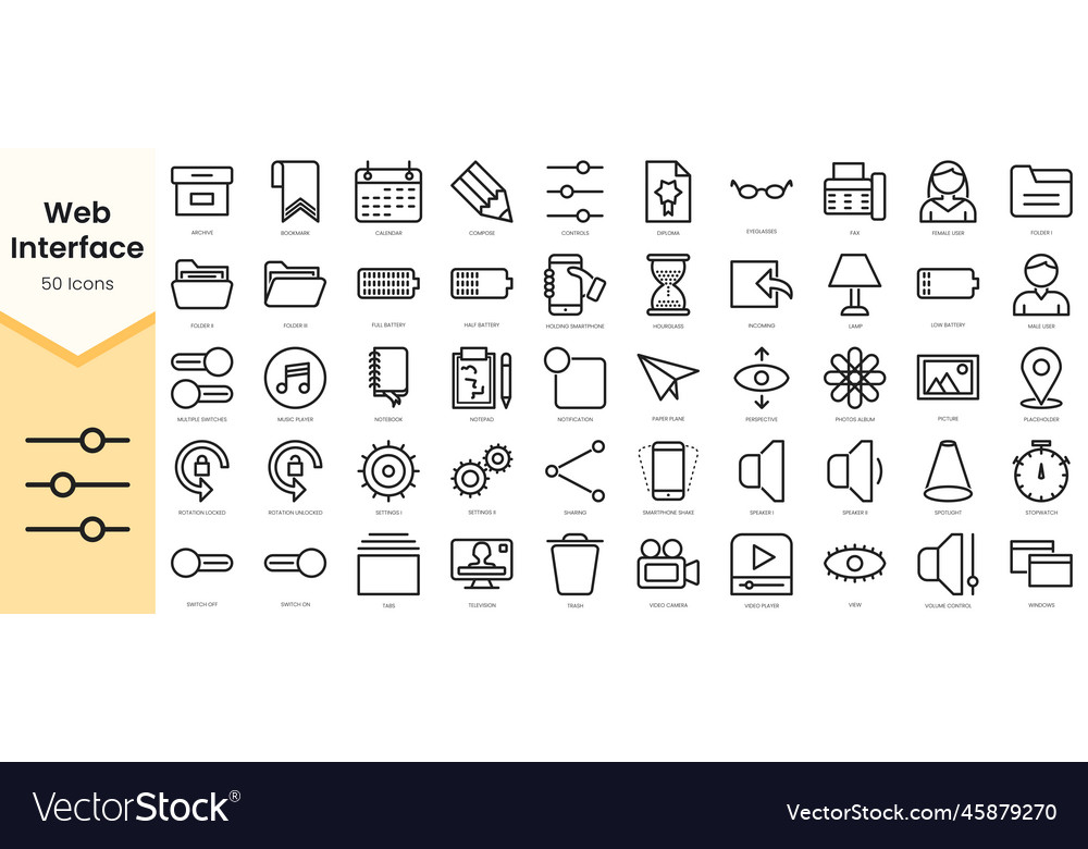 Set of web interface icons simple line art style vector image Set of web interface icons simple line art style