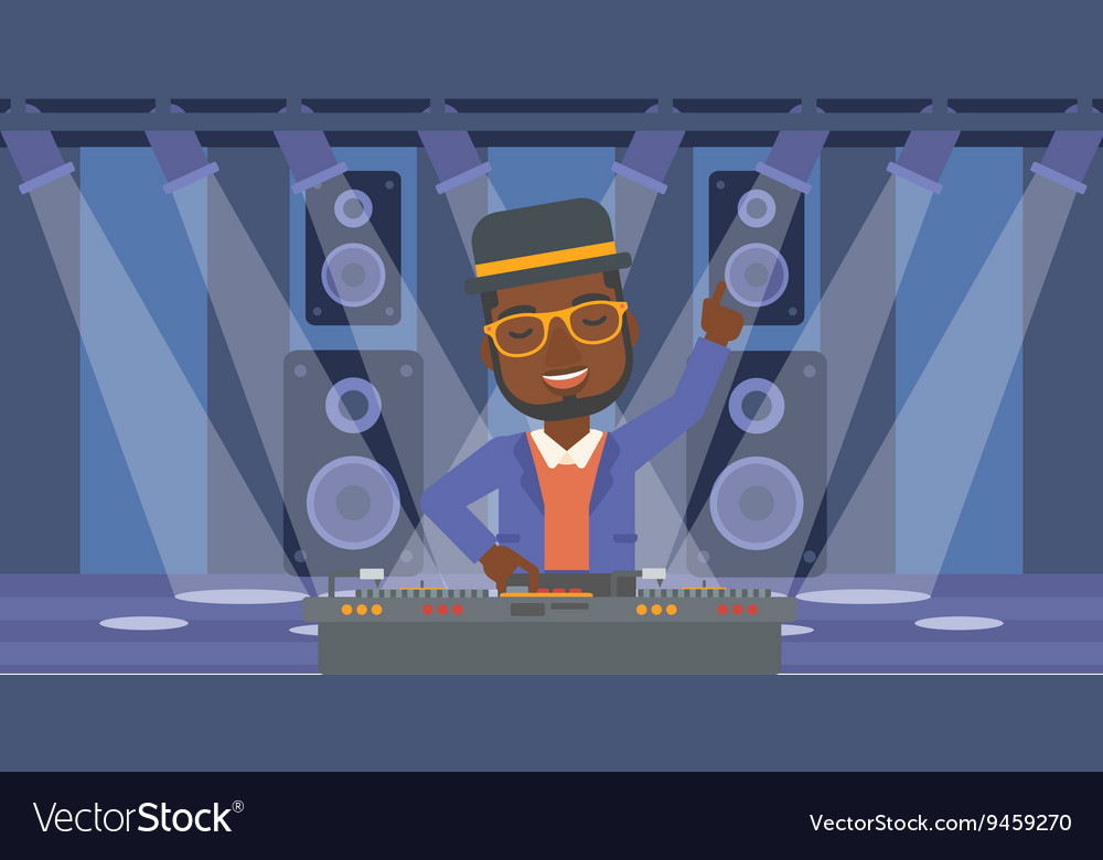 Smiling dj with console