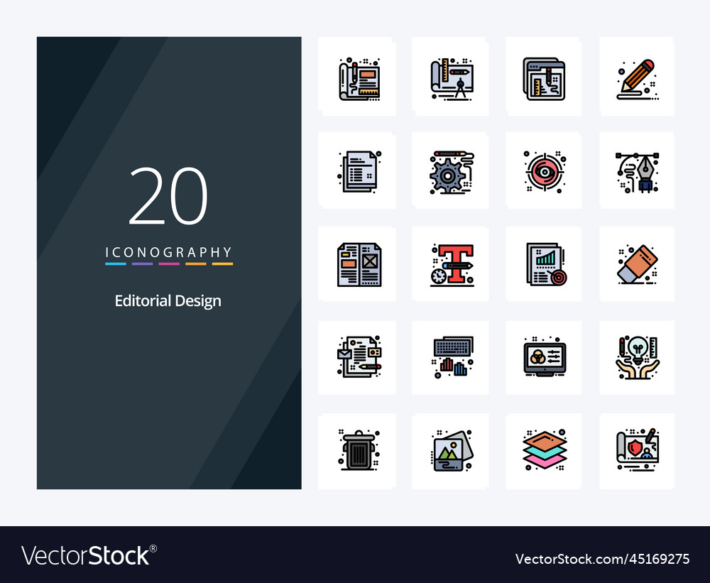 20 editorial design line filled icon
