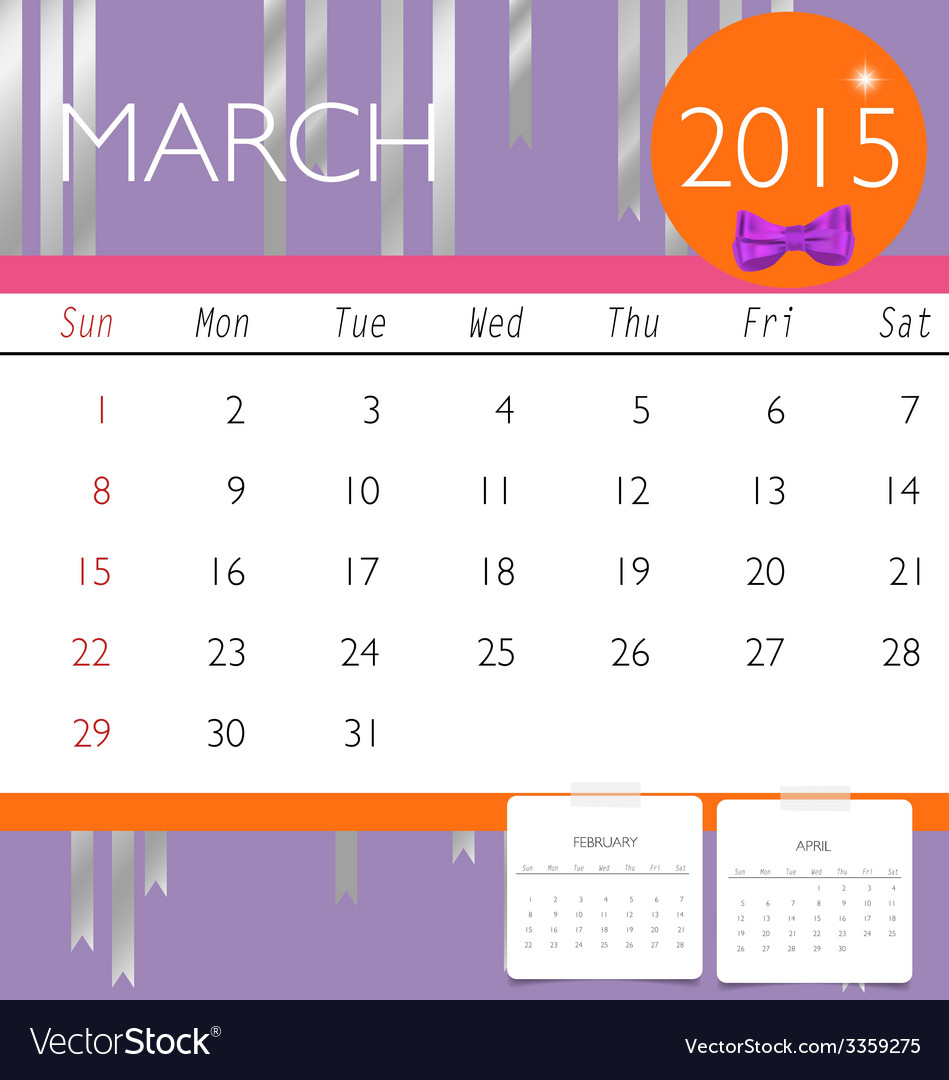 2015 calendar monthly template for march Vector Image