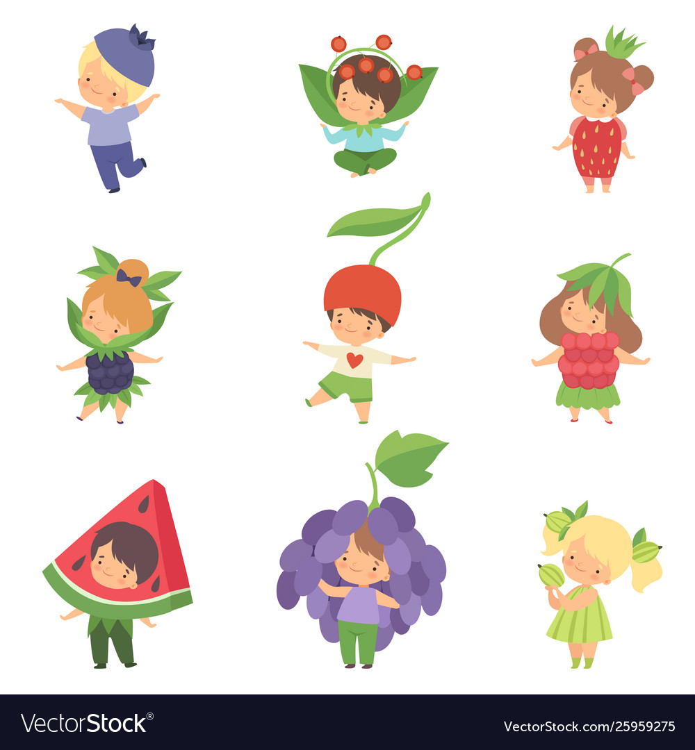 Cute little kids wearing berries costumes set