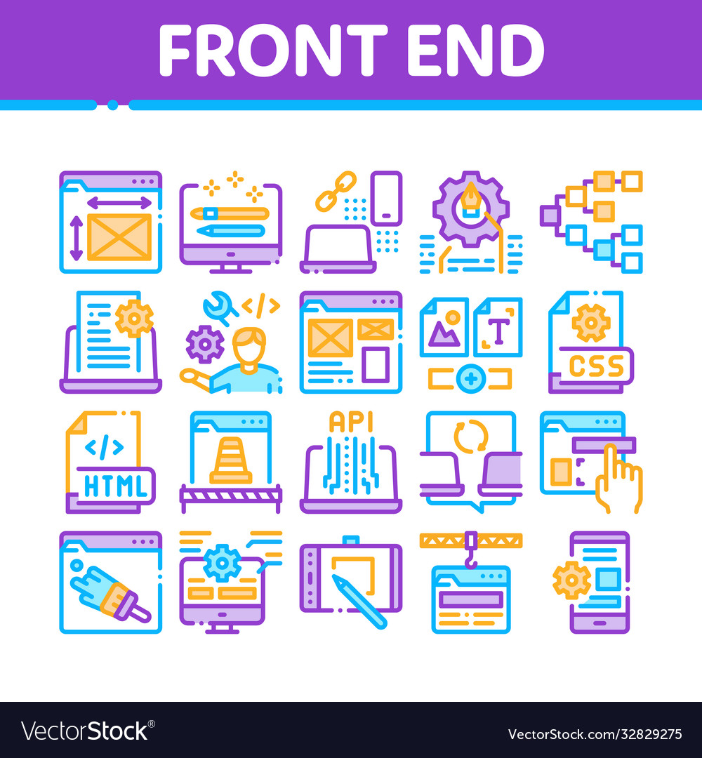 Front end development collection icons set vector image Front end development collection icons set