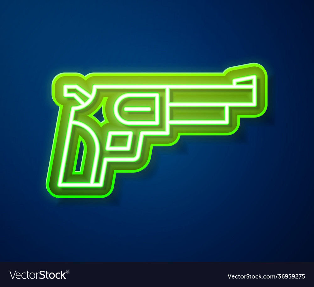 Glowing neon line revolver gun icon isolated