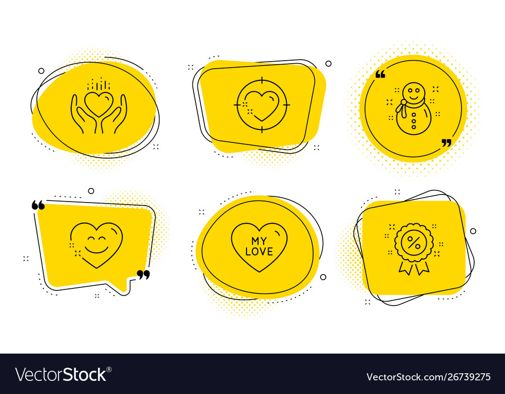 Heart target hold and snowman icons set my