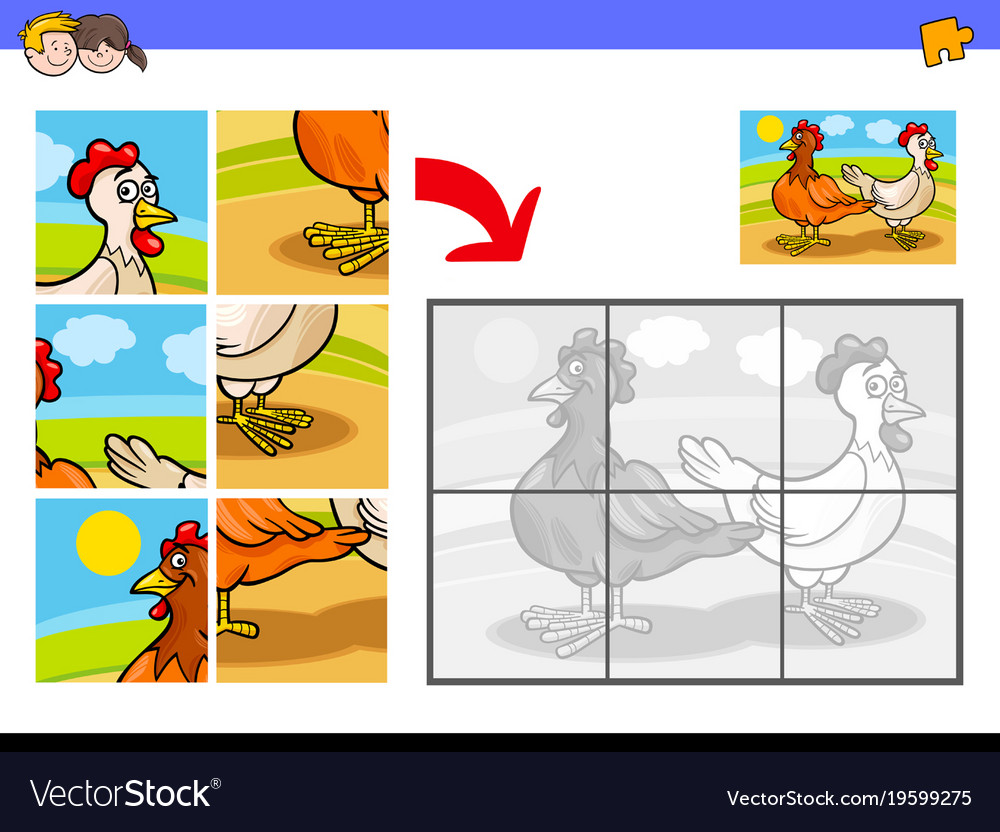 Jigsaw puzzles with two chickens farm birds Vector Image