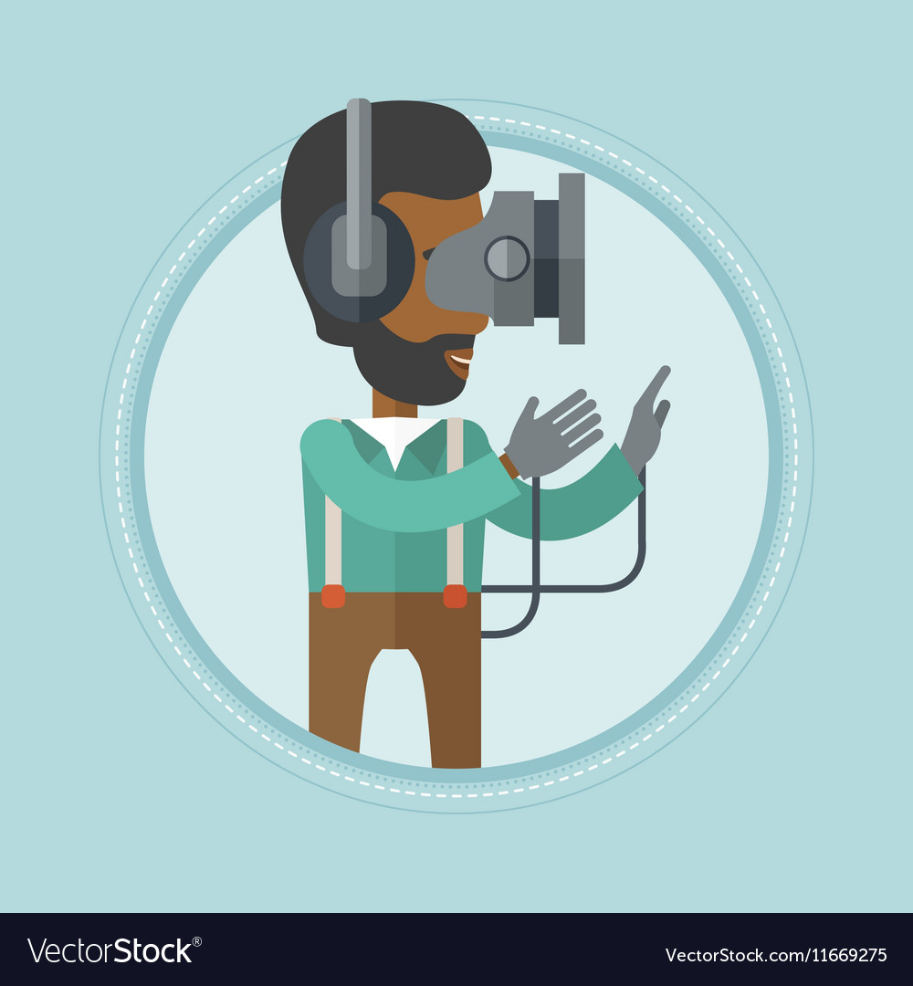 Man in virtual reality headset playing video game