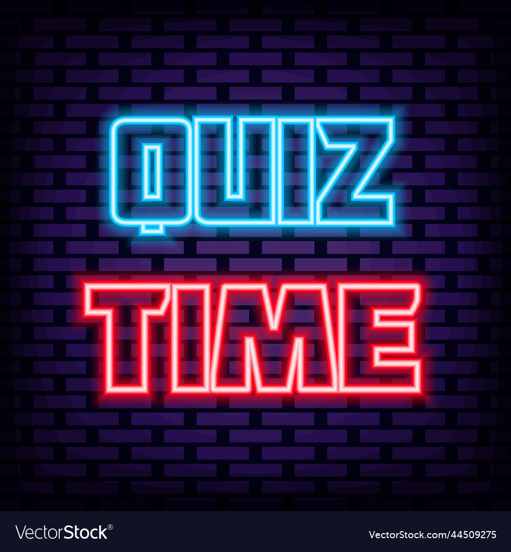 Quiz time badge in neon style script night Vector Image Quiz time badge in neon style script night