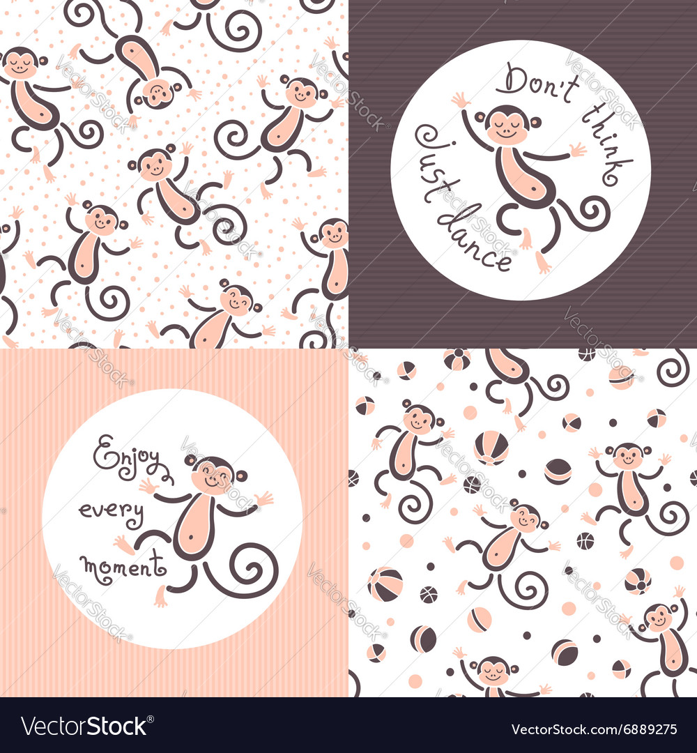 Seamless patterns and cards with monkeys