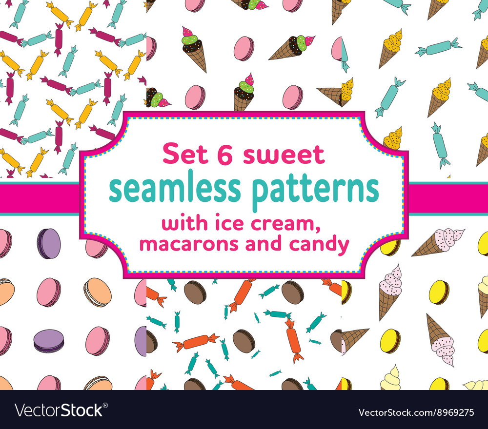 Set seamless patterns with ice cream and candies
