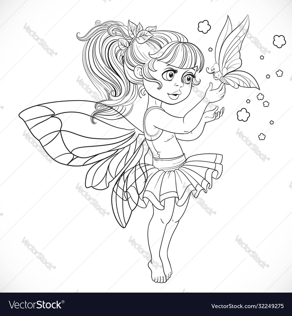 Sweet fairy in tutu holding a large butterfly vector image Sweet fairy in tutu holding a large butterfly