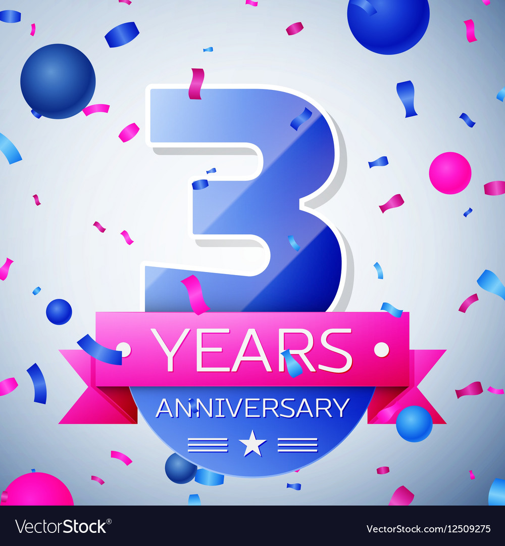 Three years anniversary celebration on grey Vector Image