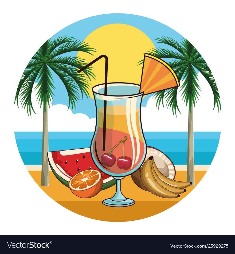 Tropical cocktail drink icon Royalty Free Vector Image