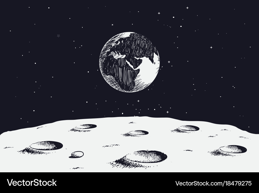 View From Surface Moon To Earth Royalty Free Vector Image