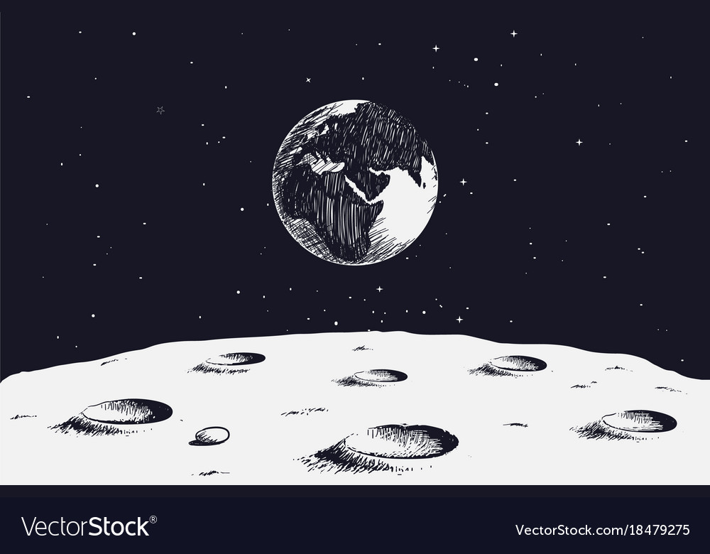 View from surface of the moon to earth Royalty Free Vector