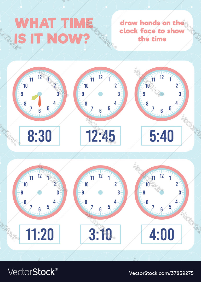 What time is it draw hands on clock face vector image What time is it draw hands on clock face