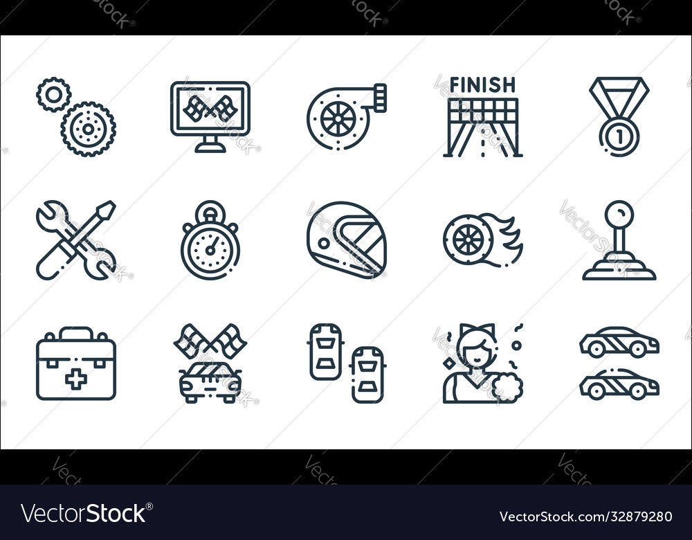 Autoracing line icons linear set quality vector image Autoracing line icons linear set quality