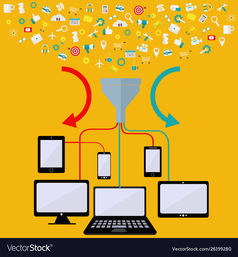 Creative process big data filter tunnel Vector Image Creative process big data filter tunnel