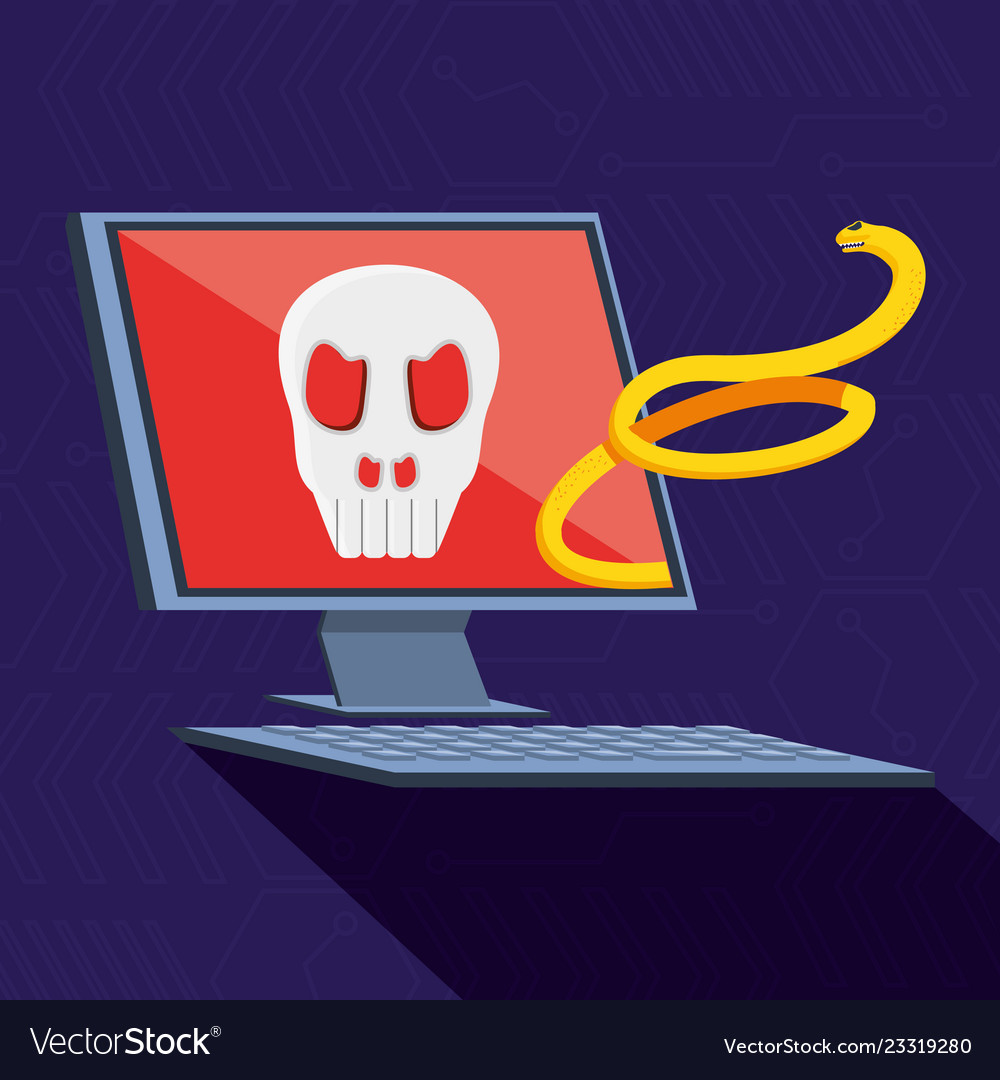 Desktop computer with set icons cyber security