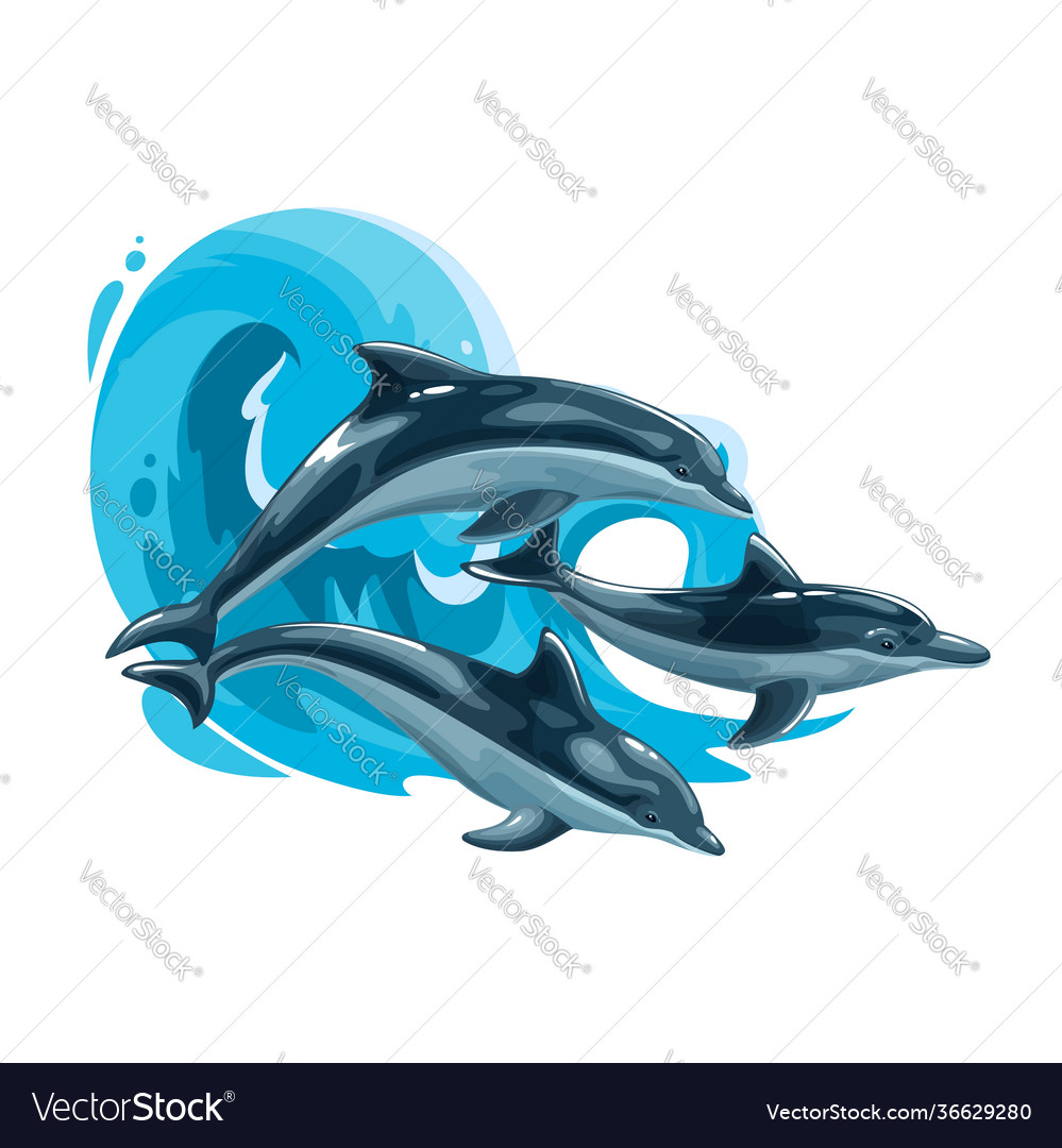 Dolphins jump in sea waves ocean animals Vector Image