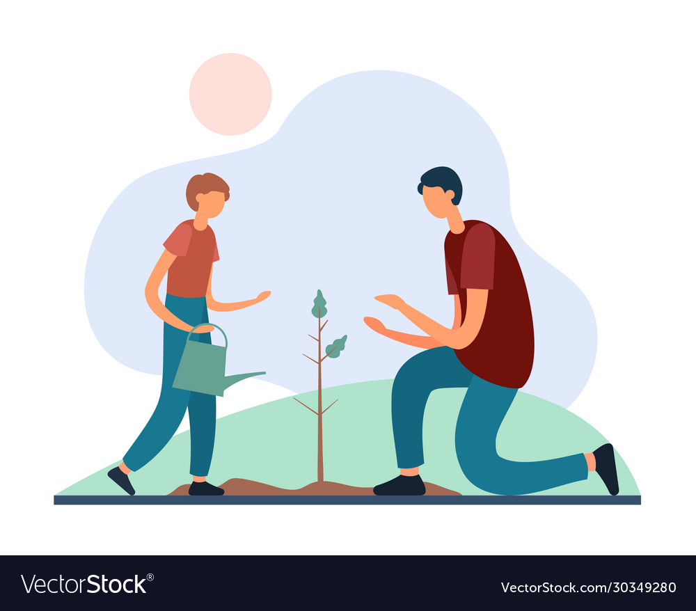 Father and son planting tree flat Royalty Free Vector Image