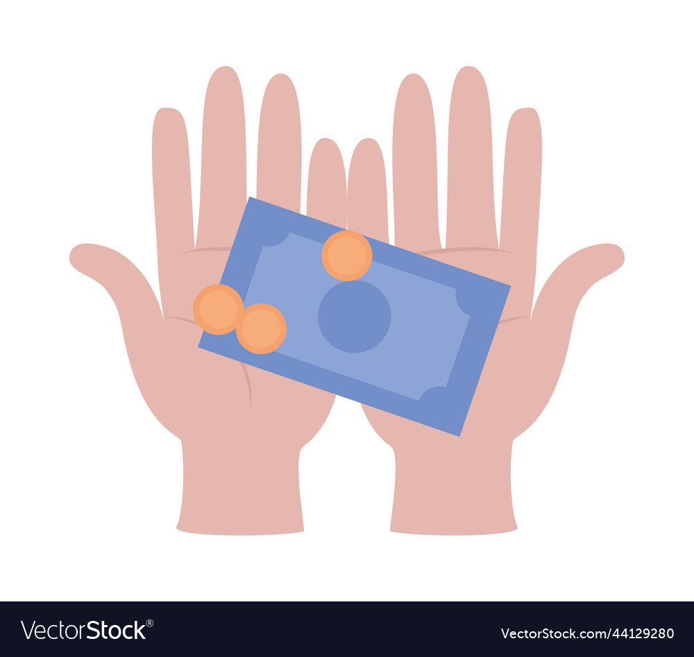 Hand with coins and bill