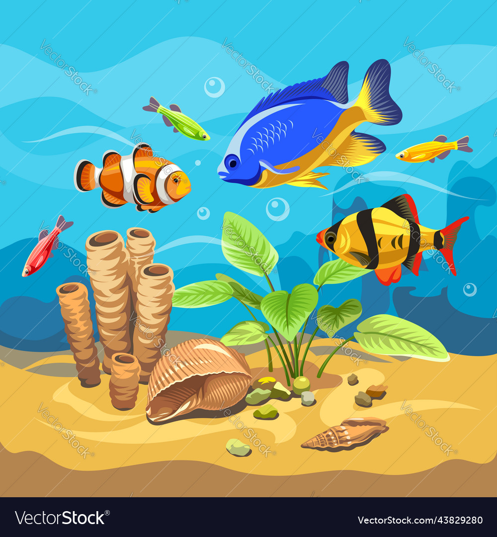 Ocean world exotic seascape with fish