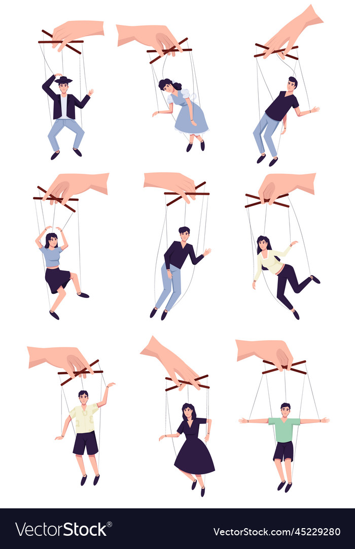 Puppeteer hands controlling puppets vector image Puppeteer hands controlling puppets