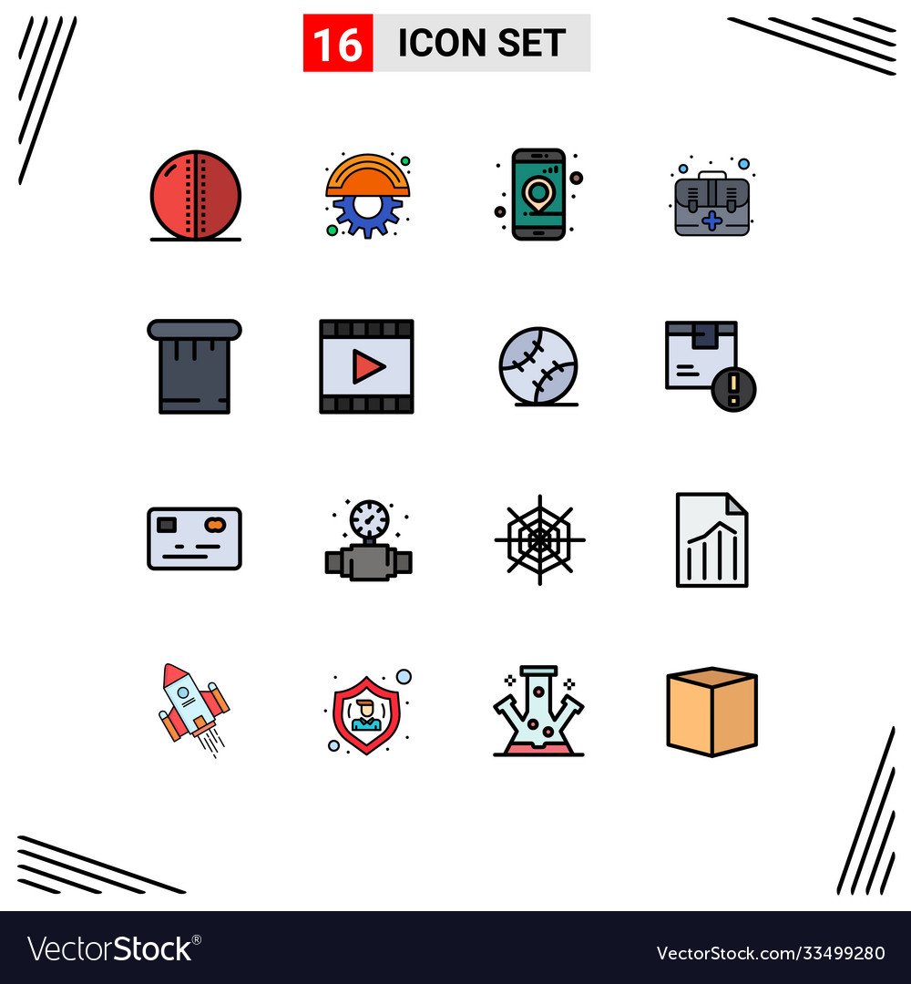 Set 16 flat color filled lines on grid