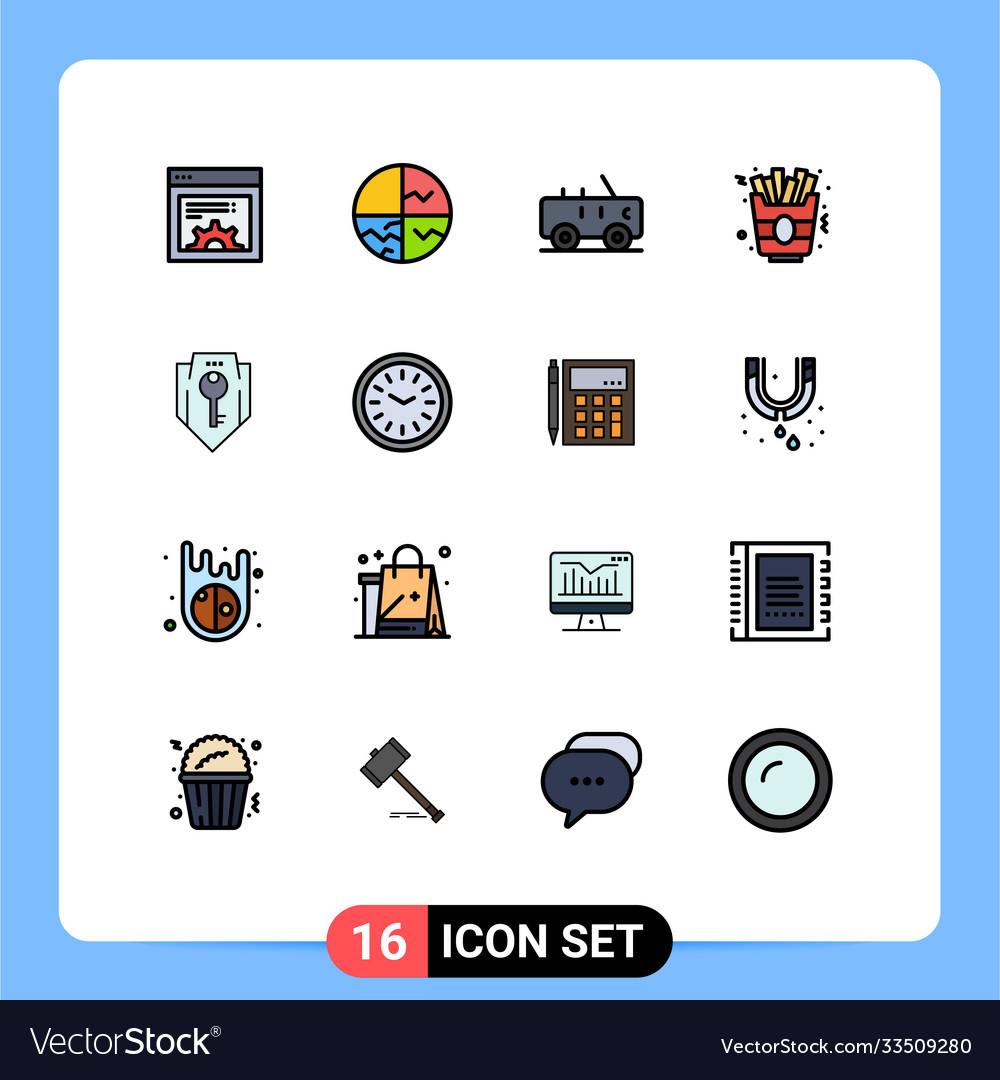 Set 16 flat color filled lines on grid