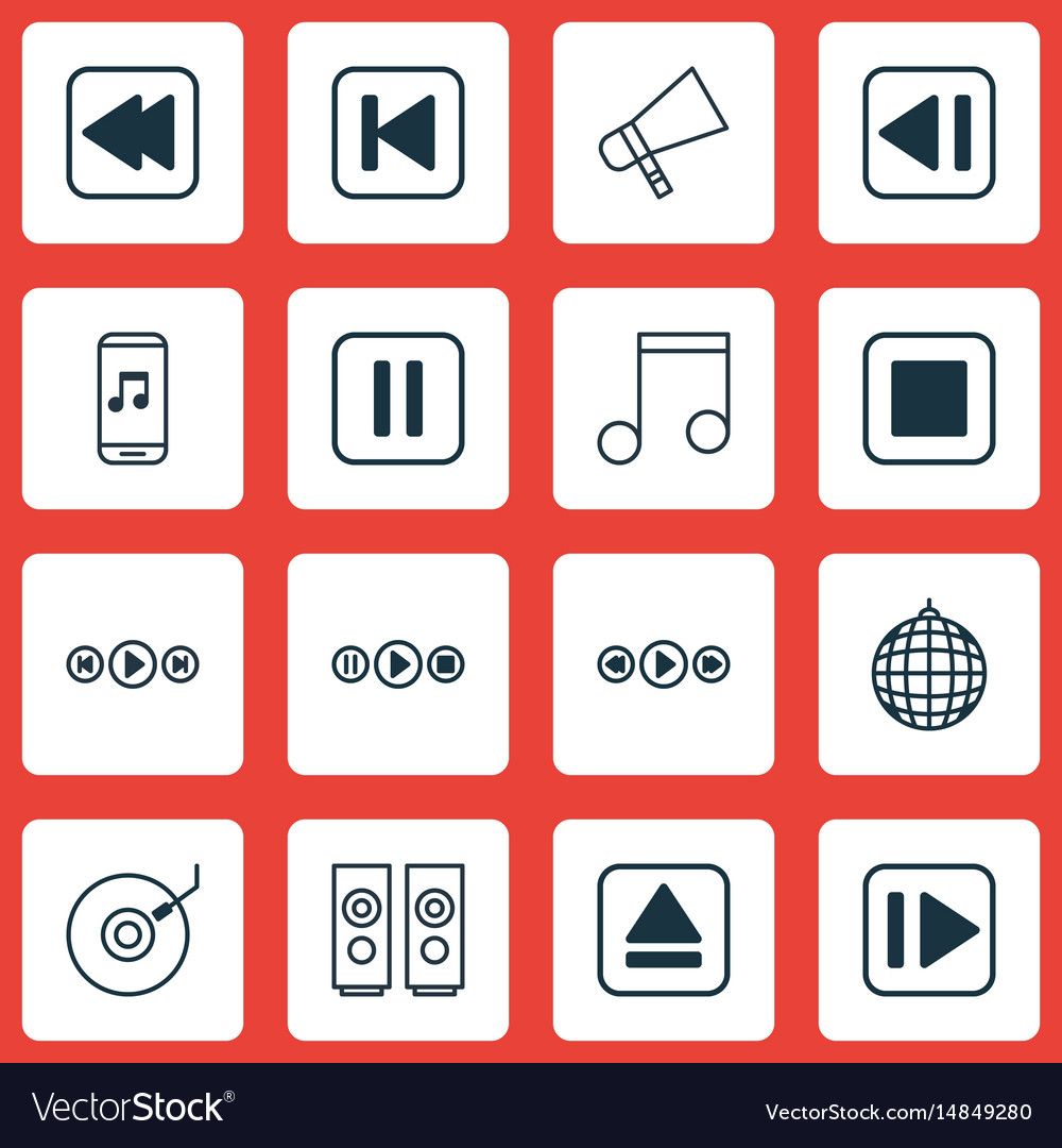 Set of 16 audio icons includes mute song ui