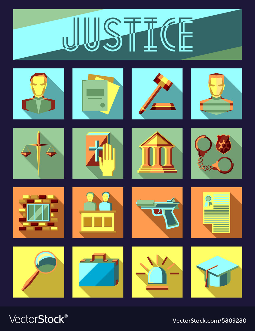 Set Of Law And Justice Flat Icons With Lawyer Vector Image 0402