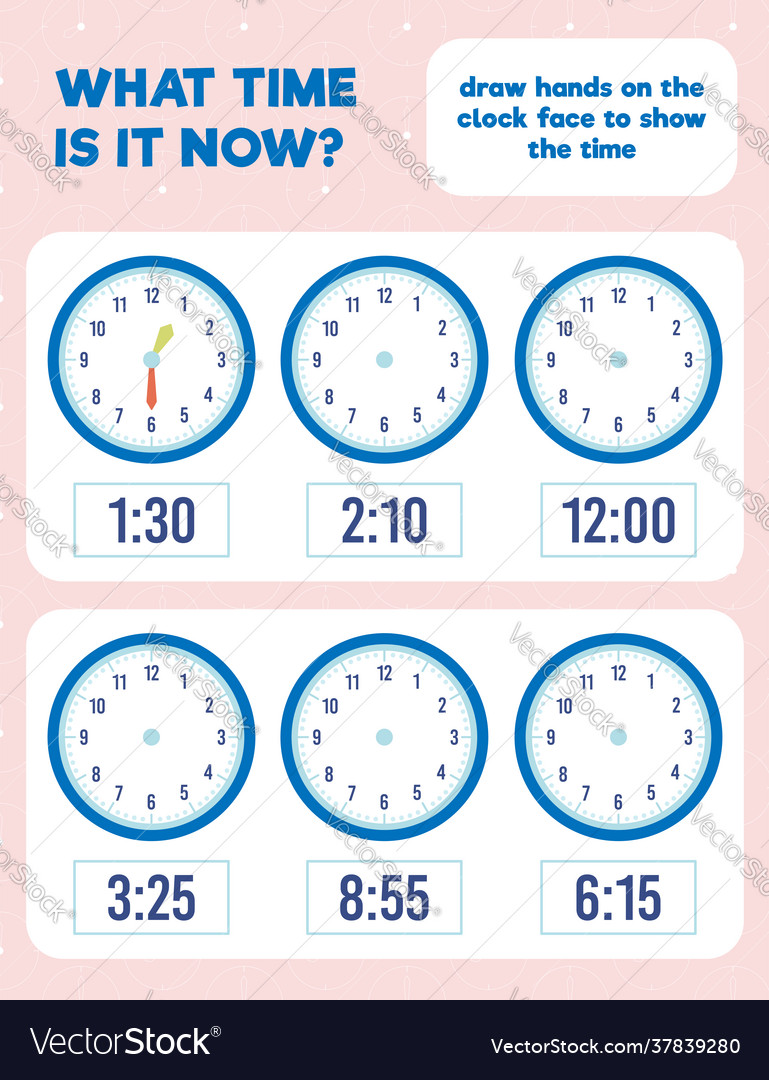 What time is it draw hands on clock face vector image What time is it draw hands on clock face