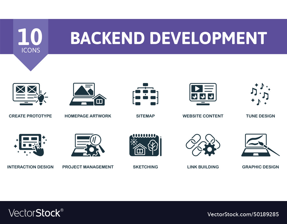Backend development set creative icons create