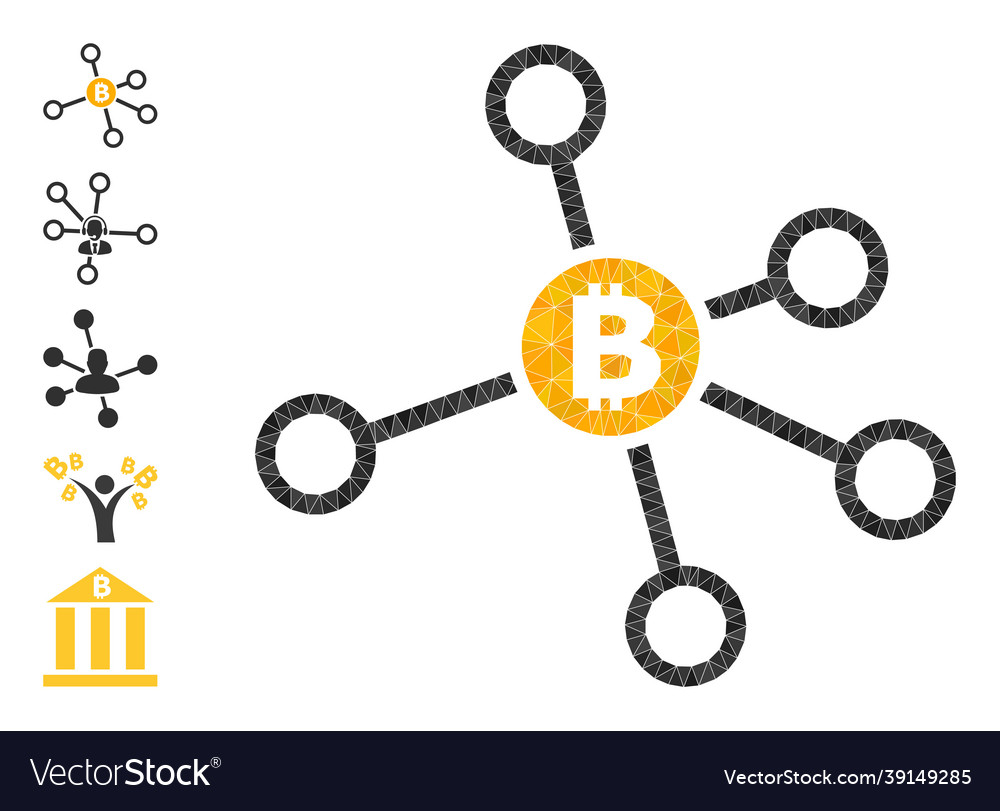 Bitcoin node links polygonal icon and other icons vector image Bitcoin node links polygonal icon and other icons